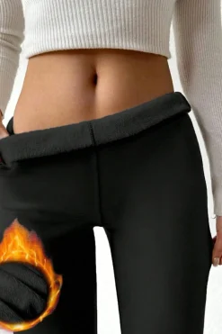Hot Dear-Lover Thermal Lined Drawstring High Waist Leggings Black