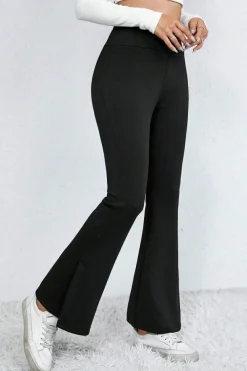 Fashion Dear-Lover Thermal Lined Split Flare Leg Pants Black