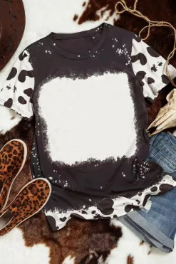 Discount Dear-Lover Tie Dye Bleached Crew Neck Short Sleeves T-shirt Black
