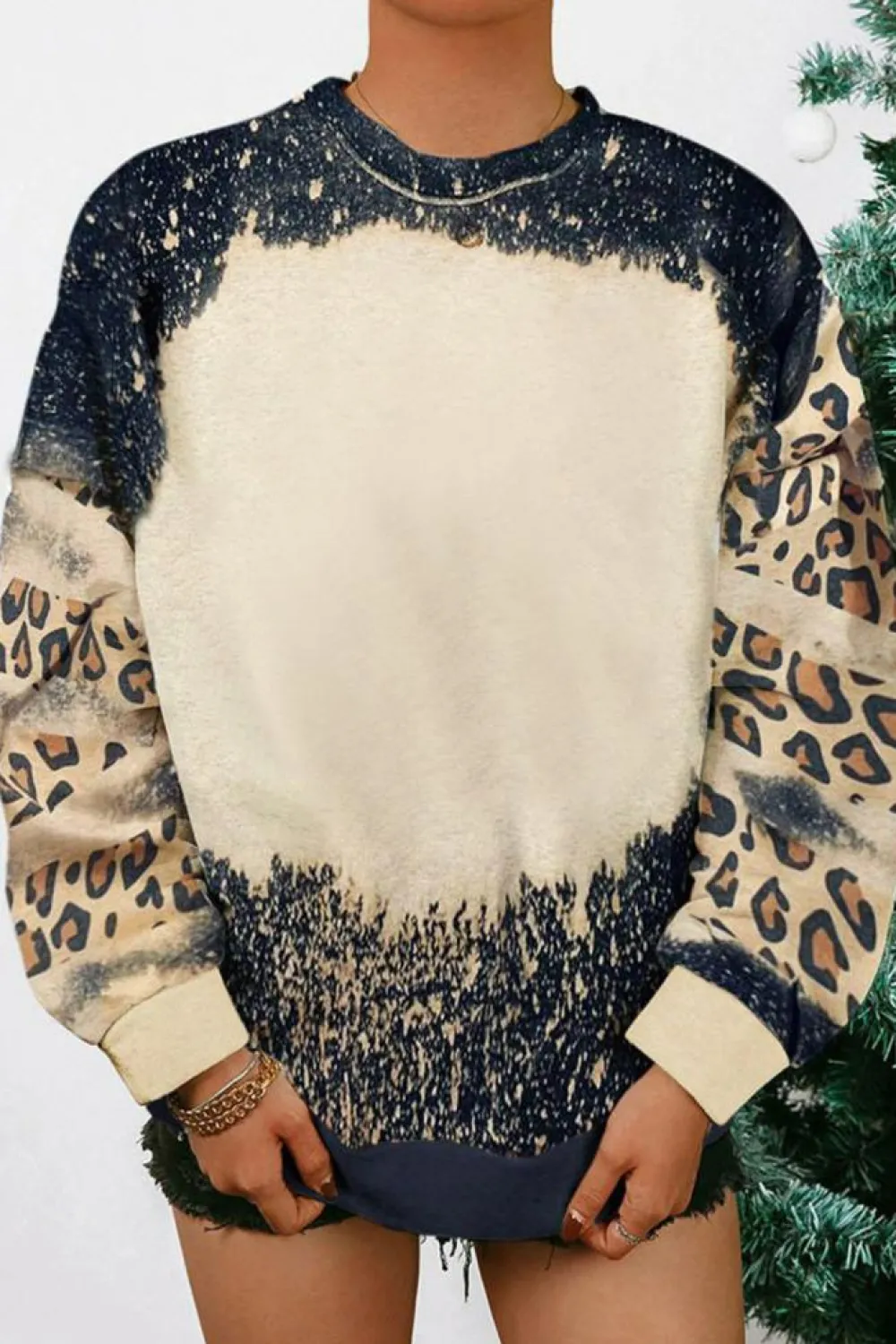 New Dear-Lover Tie Dye Leopard Drop Shoulder Sweatshirt Black