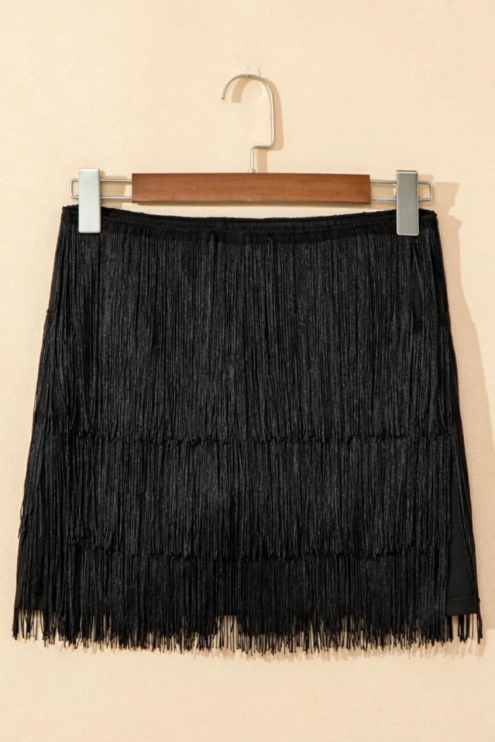 Clearance Dear-Lover Tiered Fringe Trimmed Mini Skirt Black