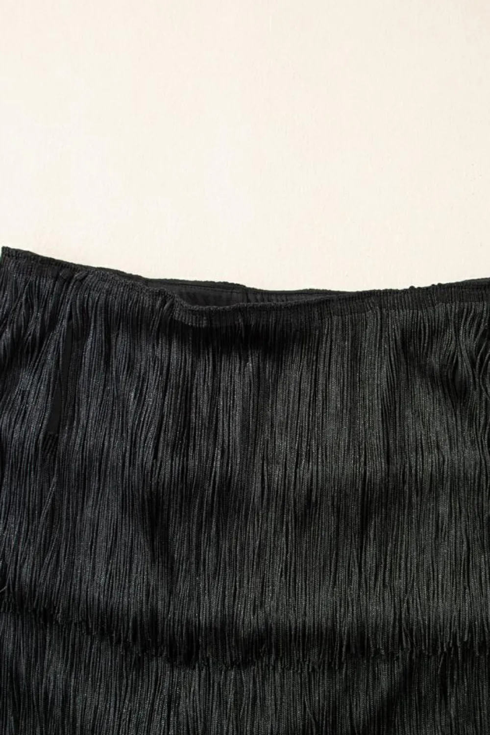 Clearance Dear-Lover Tiered Fringe Trimmed Mini Skirt Black