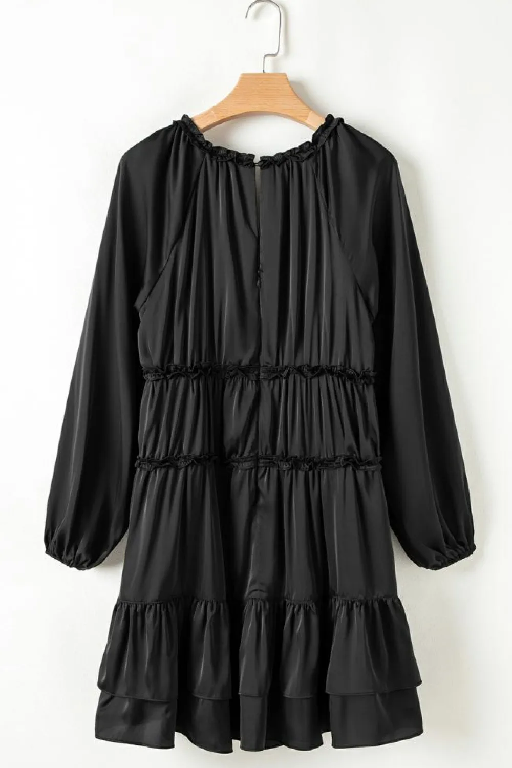 Hot Dear-Lover Tiered Ruffled Puff Sleeve Loose Fit Mini Dress Black