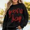 New Dear-Lover Tinsel Game Day Drop Shoulder Graphic Sweatshirt Black