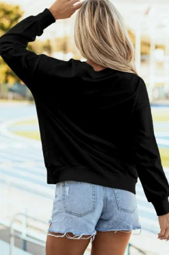 New Dear-Lover Tinsel Game Day Drop Shoulder Graphic Sweatshirt Black