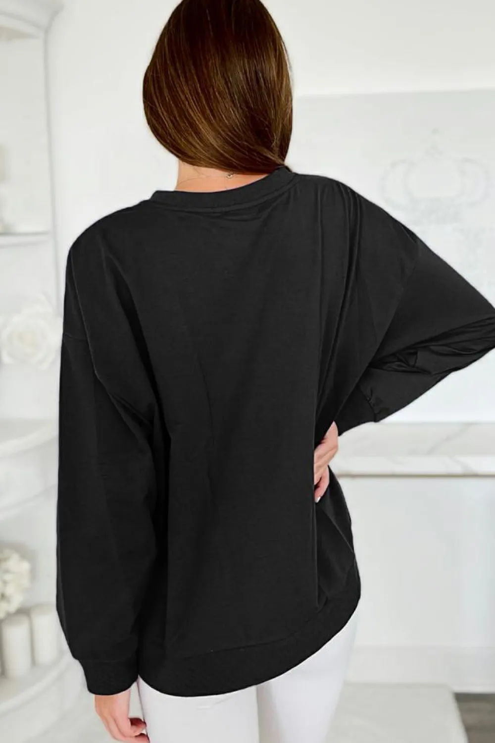 New Dear-Lover Tinsel Game Day Drop Shoulder Graphic Sweatshirt Black