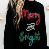 Online Dear-Lover Tinsel Merry and Bright Graphic Christmas Sweater Black