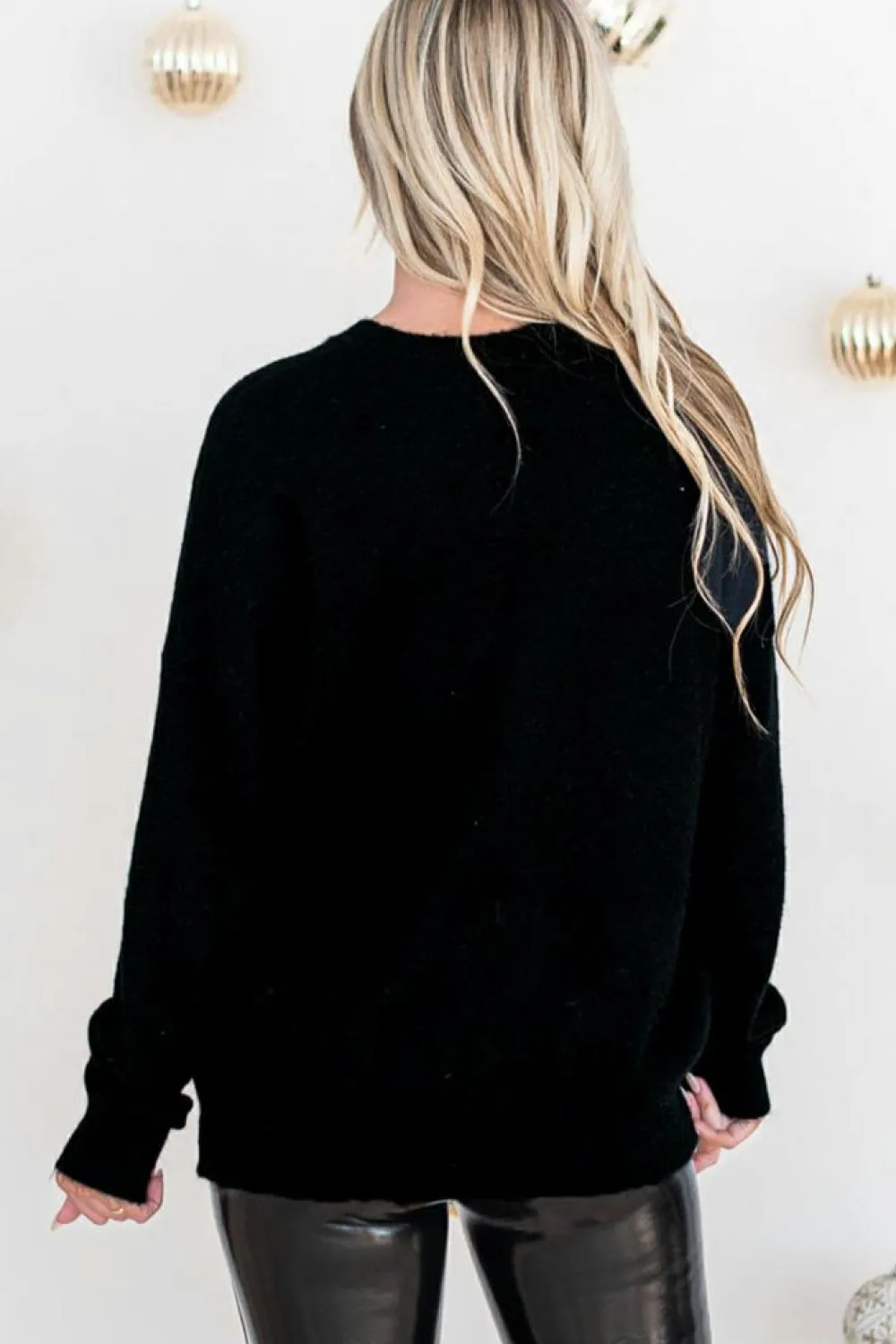 Online Dear-Lover Tinsel Merry and Bright Graphic Christmas Sweater Black