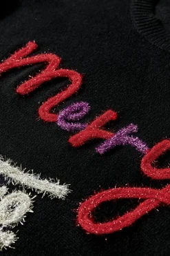 Online Dear-Lover Tinsel Merry and Bright Graphic Christmas Sweater Black