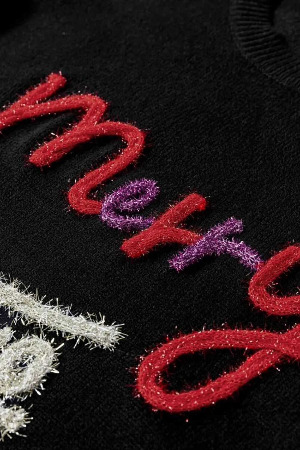 Online Dear-Lover Tinsel Merry and Bright Graphic Christmas Sweater Black