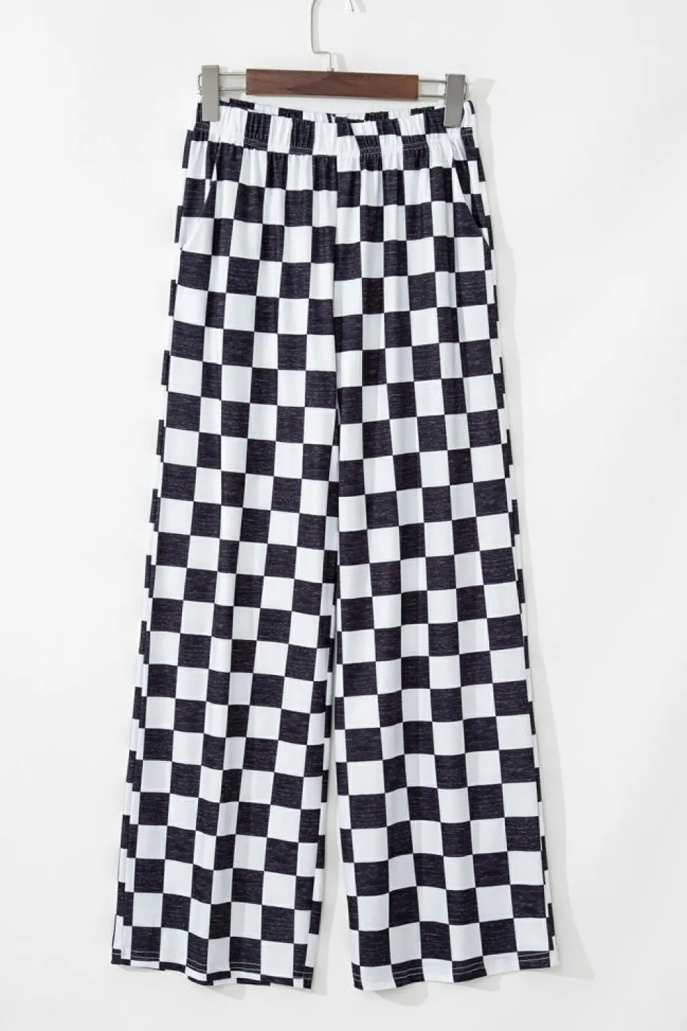 Hot Dear-Lover 2-Tone Checked Print High Waist Wide Leg Pants Black