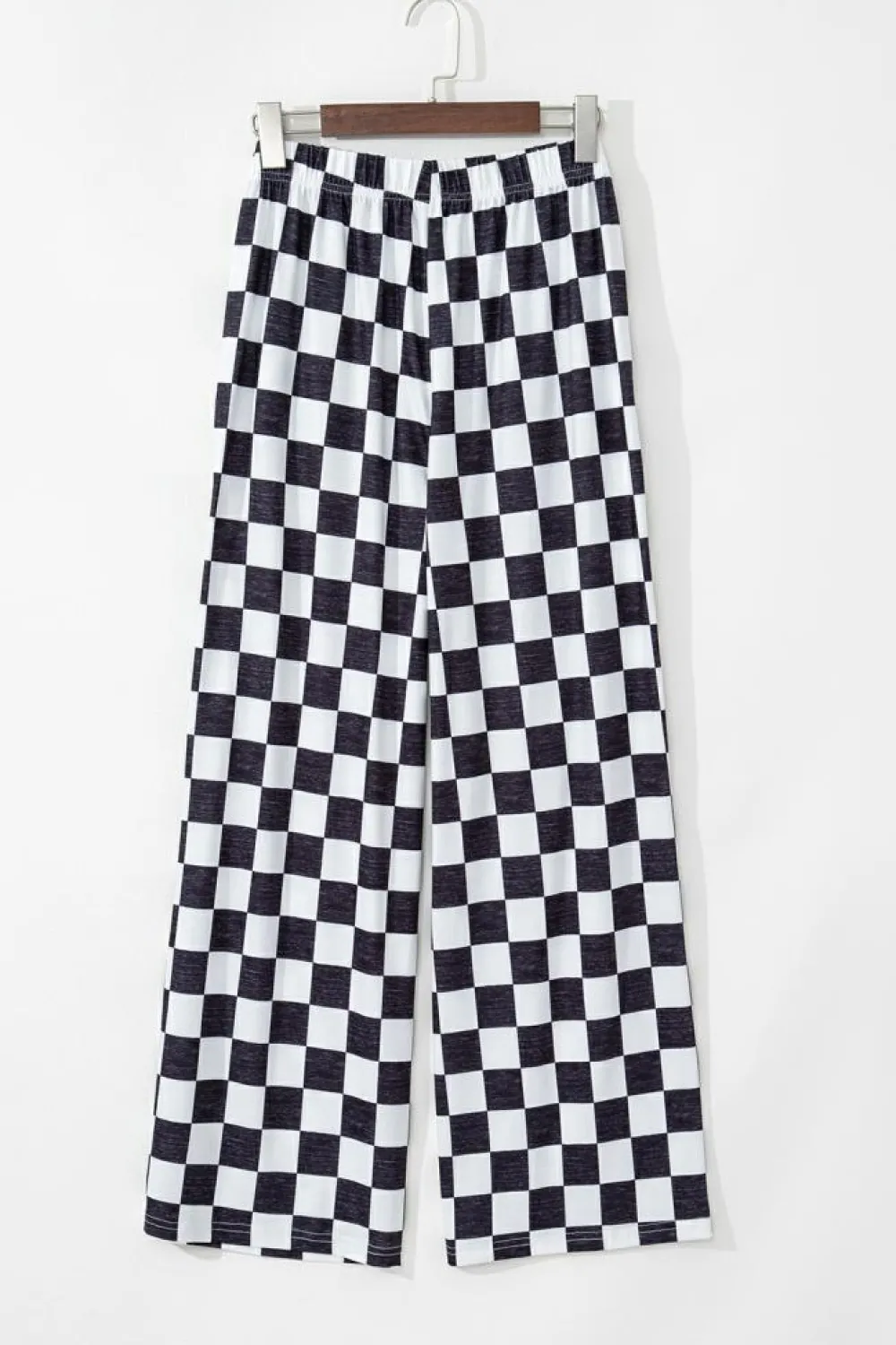 Hot Dear-Lover 2-Tone Checked Print High Waist Wide Leg Pants Black