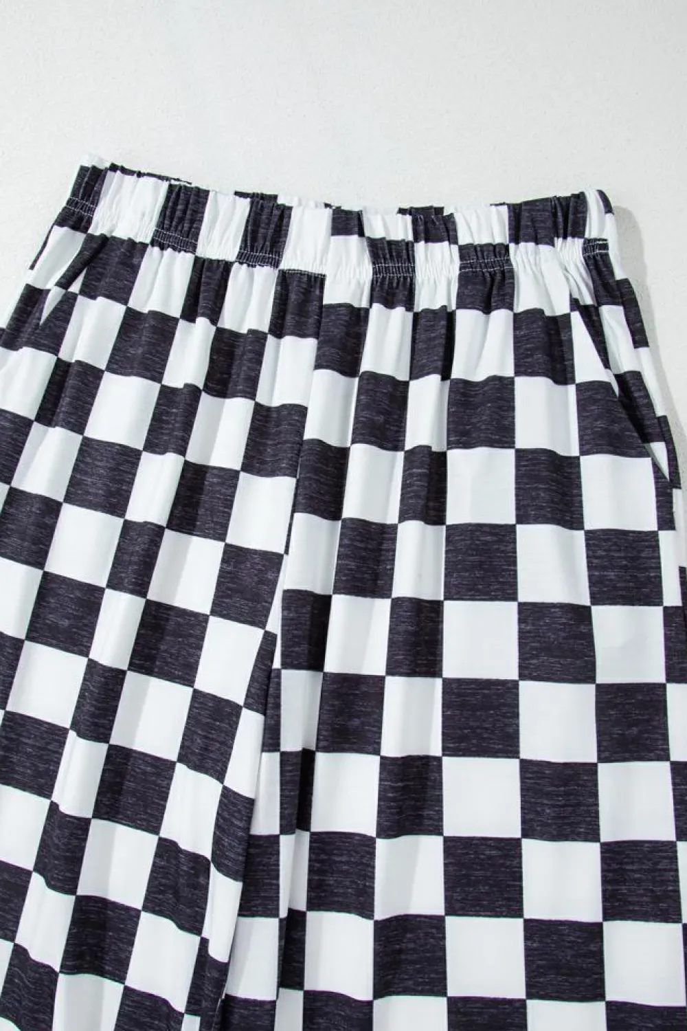 Hot Dear-Lover 2-Tone Checked Print High Waist Wide Leg Pants Black