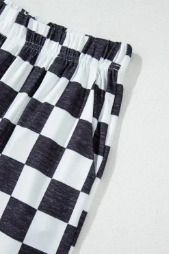 Hot Dear-Lover 2-Tone Checked Print High Waist Wide Leg Pants Black