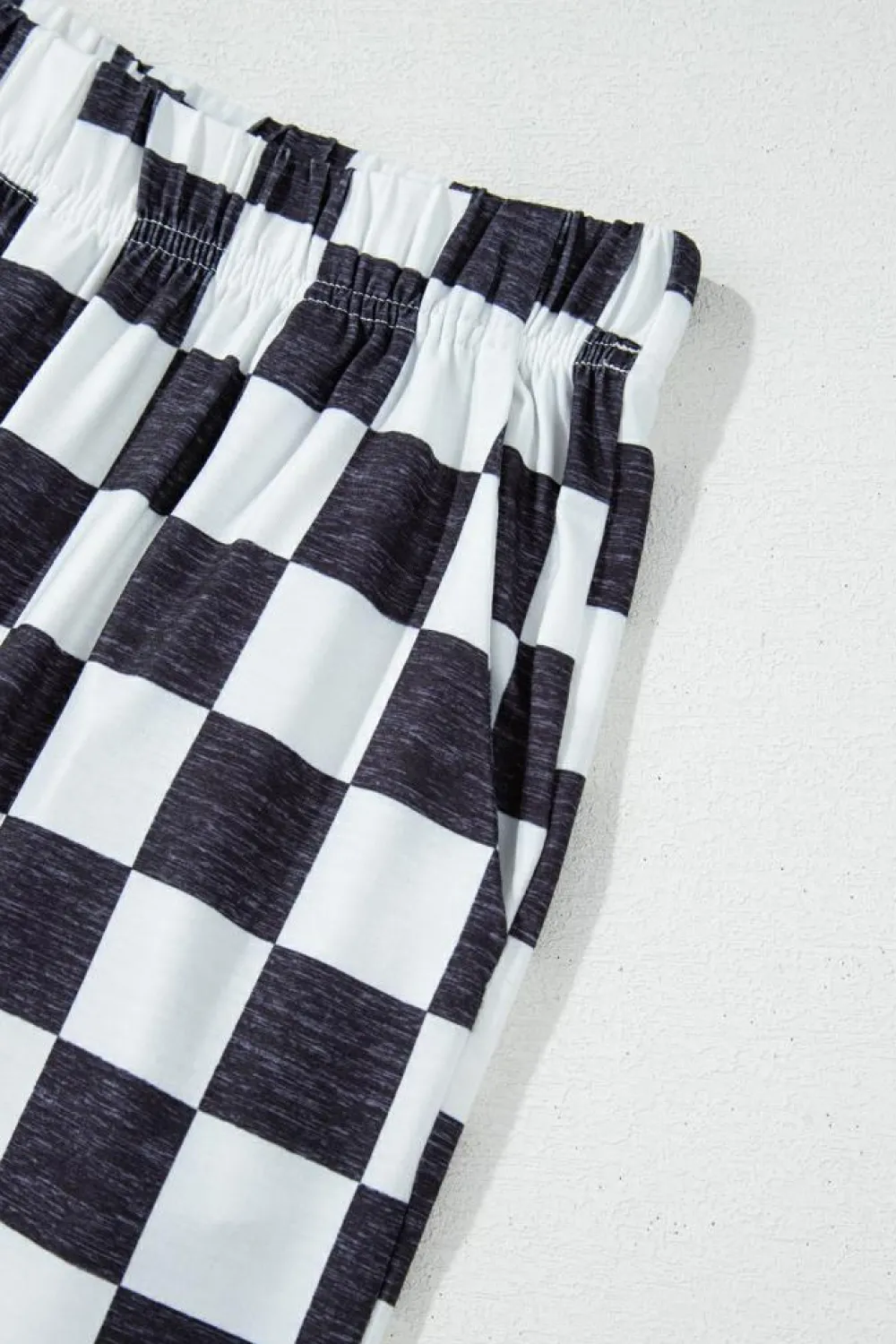 Hot Dear-Lover 2-Tone Checked Print High Waist Wide Leg Pants Black