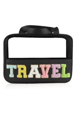 Sale Dear-Lover TRAVEL Chenille Letter Clear PVC Makeup Bag Black