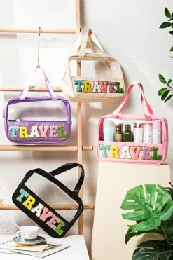 Sale Dear-Lover TRAVEL Chenille Letter Clear PVC Makeup Bag Black