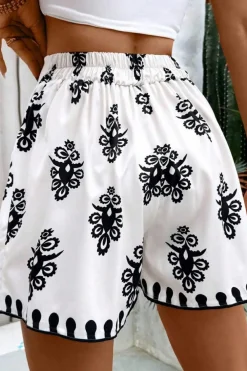 Fashion Dear-Lover Tribal Geometric Print Belted High Waist Casual Shorts Black