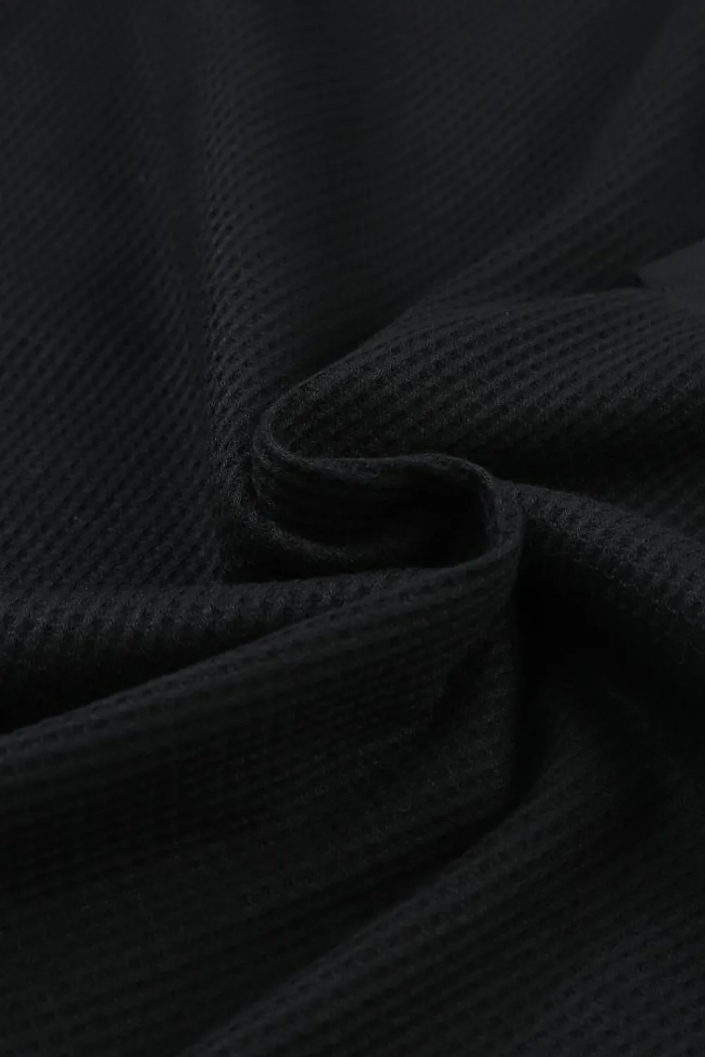 Fashion Dear-Lover Trimmed Neckline Waffle Knit Henley Top Black