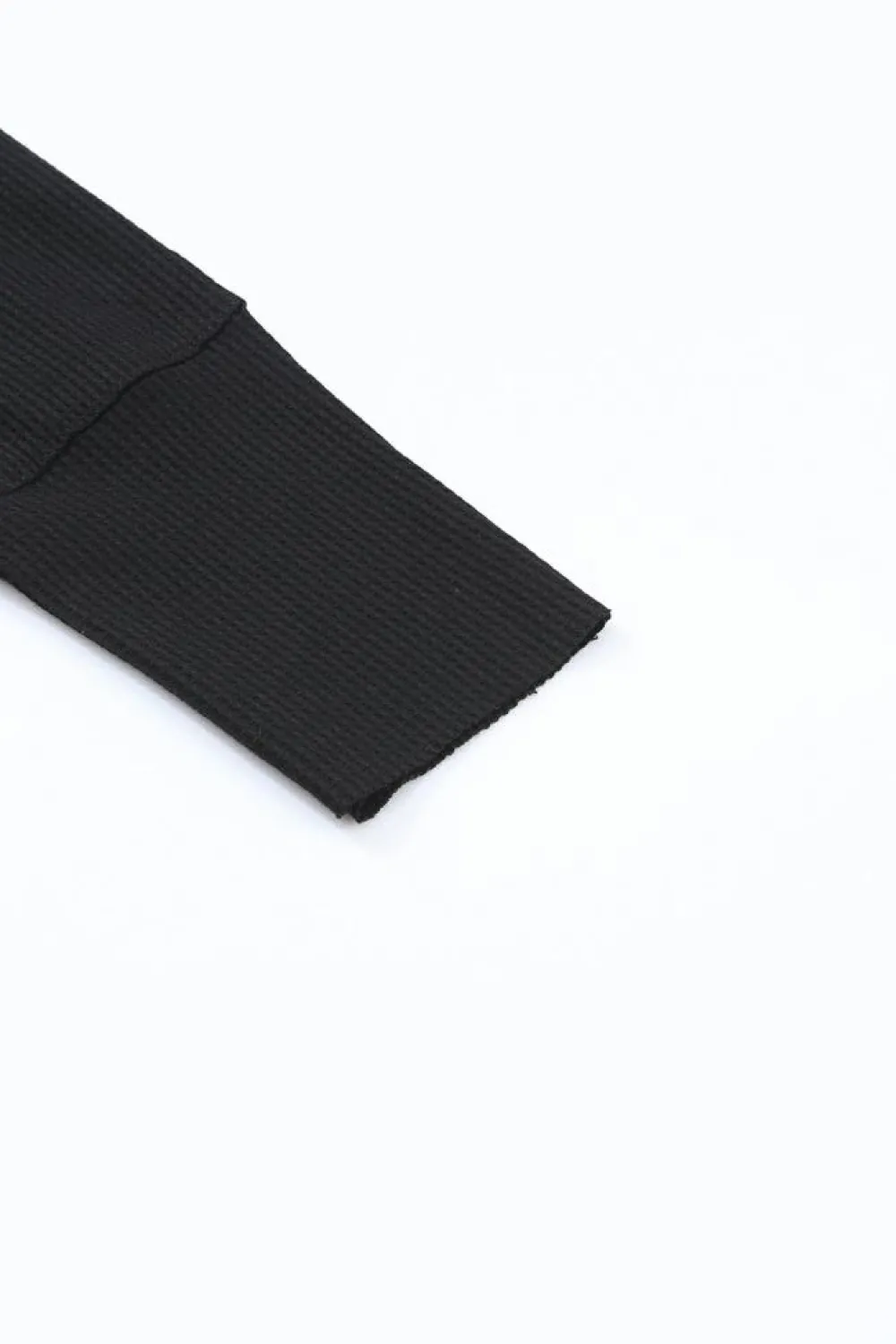 Fashion Dear-Lover Trimmed Neckline Waffle Knit Henley Top Black