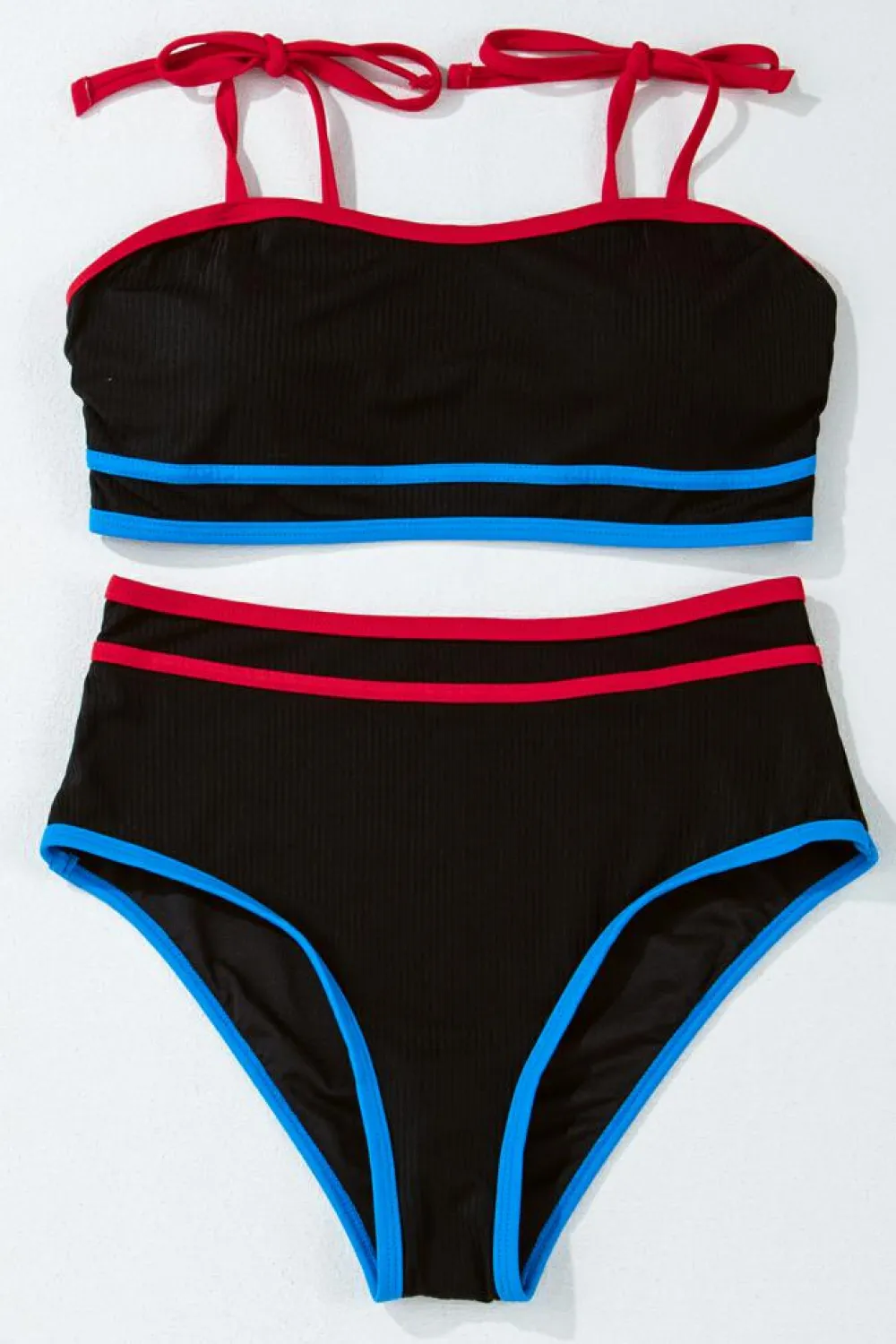 Online Dear-Lover Triple Color Trimmed High Waist Bikini Set Black