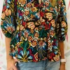Hot Dear-Lover Tropical Print Bubble Sleeve Knot Front Blouse Black