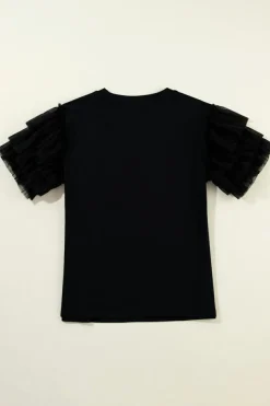Hot Dear-Lover Tulle Ruffle Sleeve Blouse Black