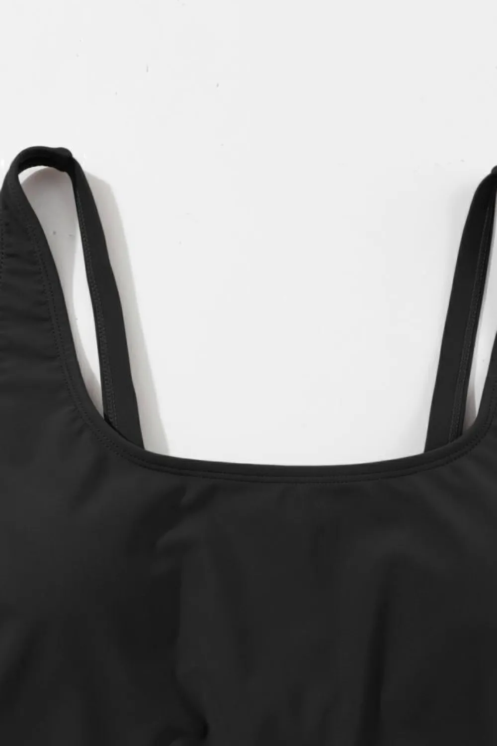 Online Dear-Lover U Neck Adjustable Straps Knotted Skirt Patchwork One Piece Swimsuit Black