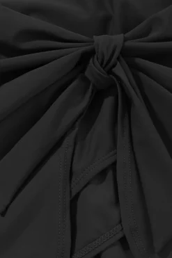 Online Dear-Lover U Neck Adjustable Straps Knotted Skirt Patchwork One Piece Swimsuit Black