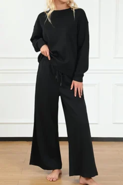 Discount Dear-Lover Ultra Loose Textured 2pcs Slouchy Outfit Black