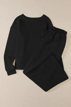 Discount Dear-Lover Ultra Loose Textured 2pcs Slouchy Outfit Black