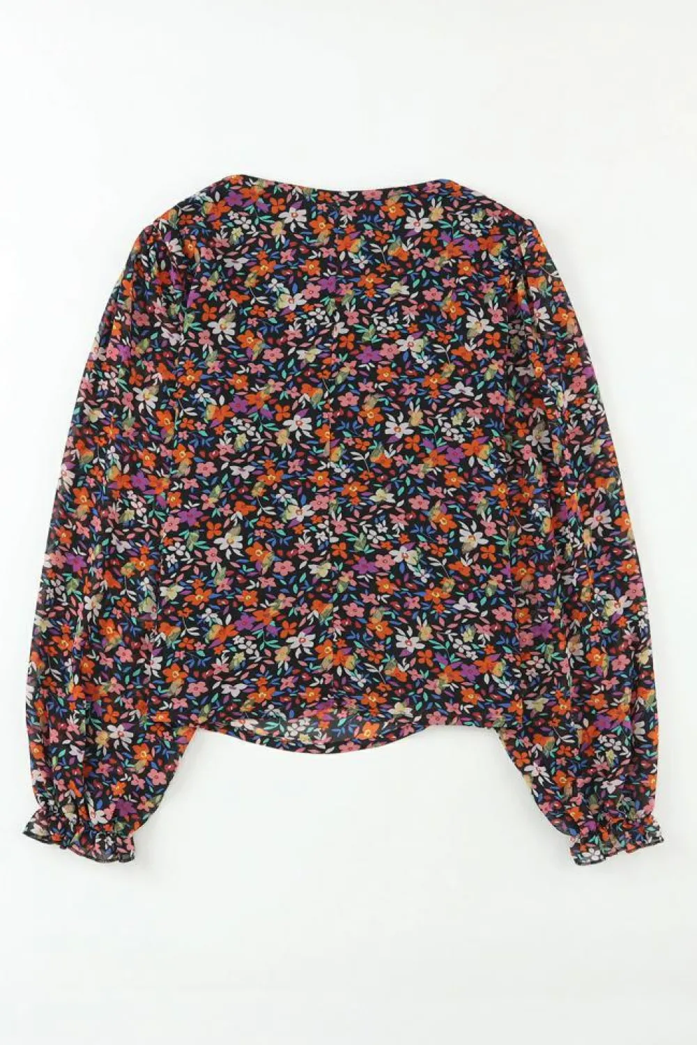 Outlet Dear-Lover V Neck Bubble Sleeve Floral Blouse Black