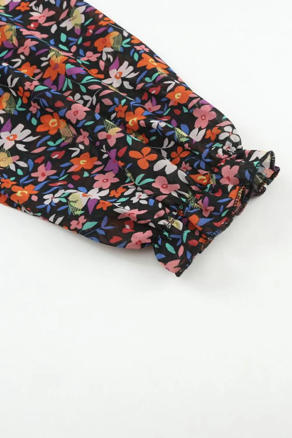 Outlet Dear-Lover V Neck Bubble Sleeve Floral Blouse Black