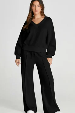 Online Dear-Lover V Neck Cropped Seamed High Waist Sports Wear Black
