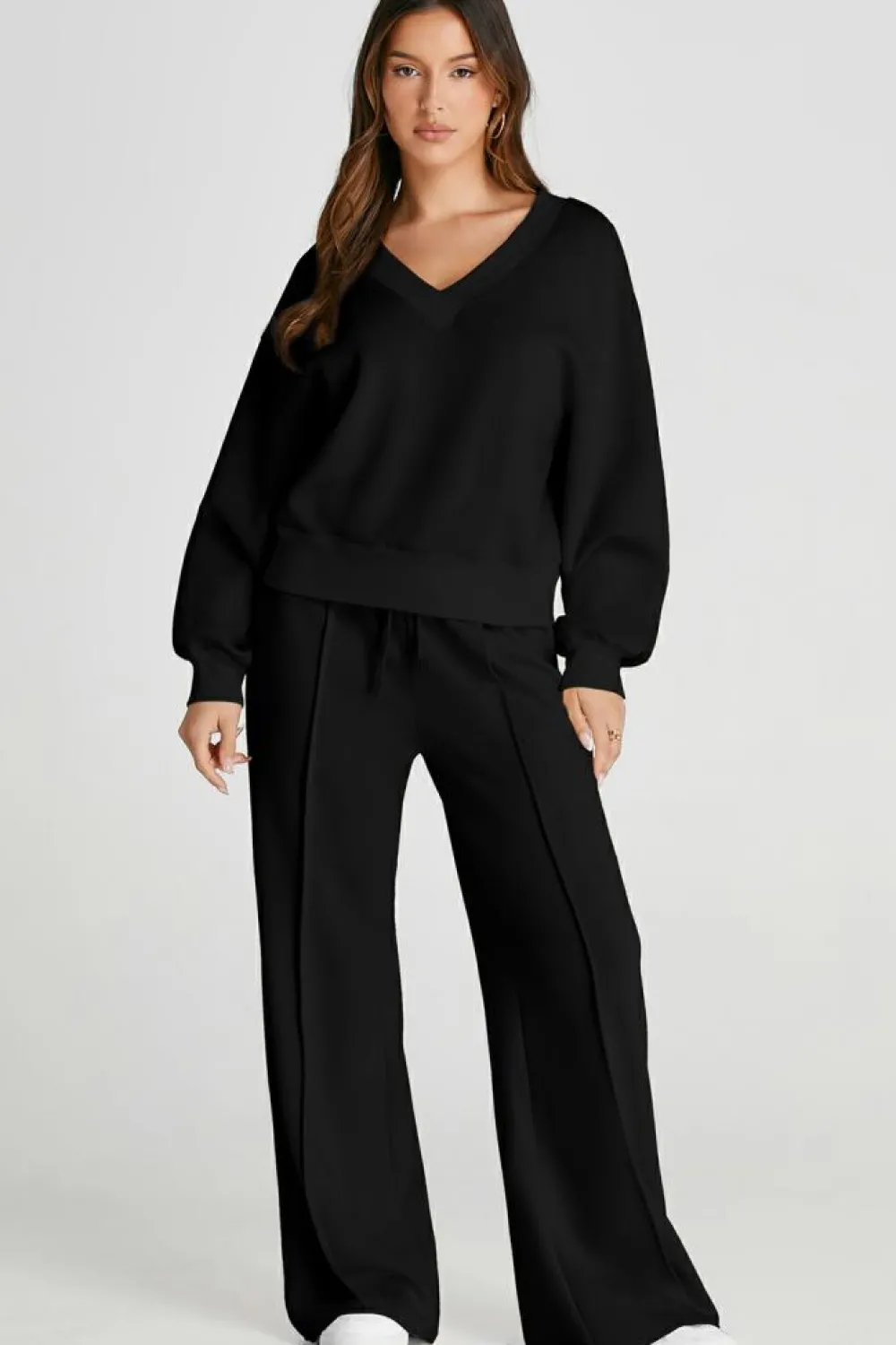 Online Dear-Lover V Neck Cropped Seamed High Waist Sports Wear Black