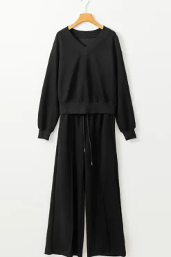 Online Dear-Lover V Neck Cropped Seamed High Waist Sports Wear Black