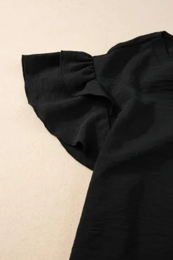 Sale Dear-Lover V Neck Ruffle Short Sleeve Blouse Black