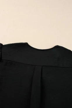 Sale Dear-Lover V Neck Ruffle Short Sleeve Blouse Black