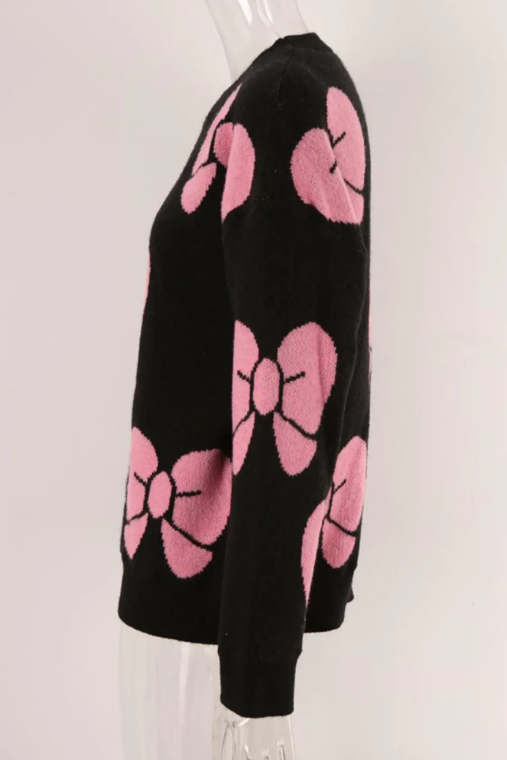 Sale Dear-Lover Valentine Bowknot Knitted Round Neck Fashion Sweater Black