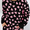 Outlet Dear-Lover Valentine Heart Shape Print Long Sleeve Top Shorts Lounge Set Black