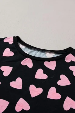 Outlet Dear-Lover Valentine Heart Shape Print Long Sleeve Top Shorts Lounge Set Black