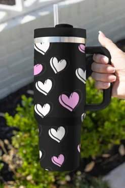 New Dear-Lover Valentines Heart Printed Thermos Cup with Handle 40oz Black