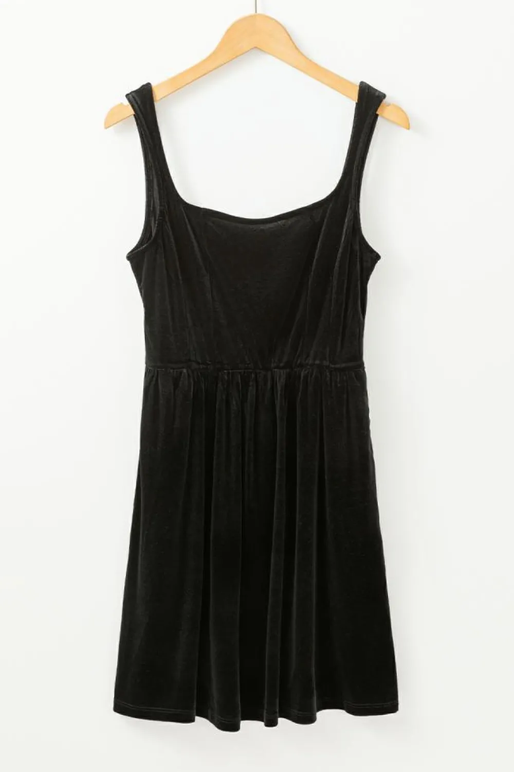 Clearance Dear-Lover Velvet Square Neck Sleeveless High Waist Mini Dress with Pockets Black