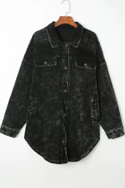 Hot Dear-Lover Vintage Distressed Mineral Wash Oversized Shacket Black