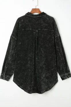 Hot Dear-Lover Vintage Distressed Mineral Wash Oversized Shacket Black