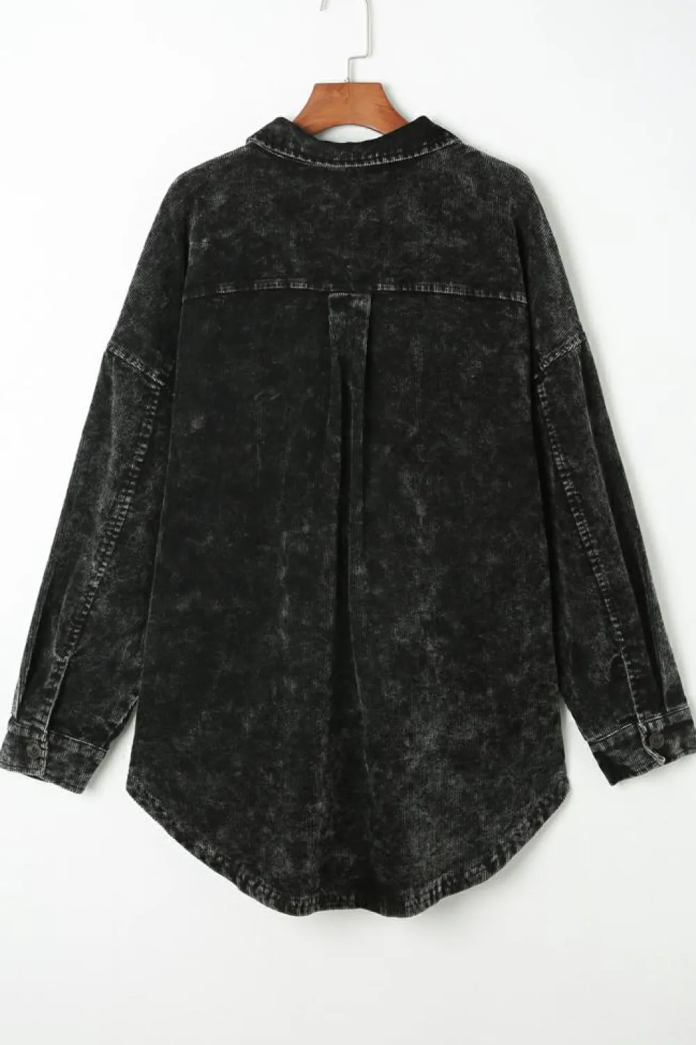 Hot Dear-Lover Vintage Distressed Mineral Wash Oversized Shacket Black