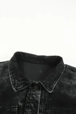 Hot Dear-Lover Vintage Distressed Mineral Wash Oversized Shacket Black