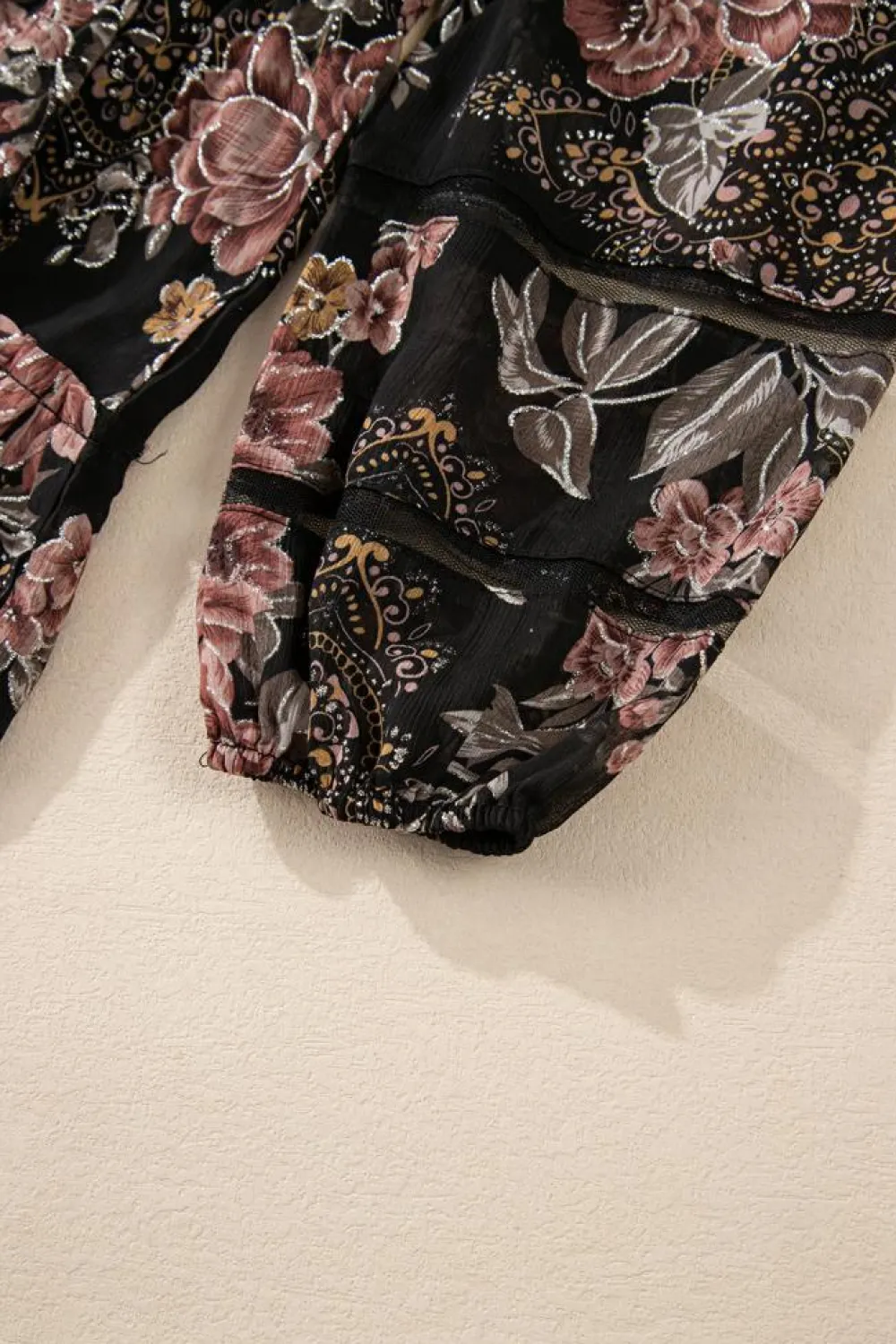 Online Dear-Lover Vintage Floral Puff Sleeve V Neck Smock Waist Dress Black