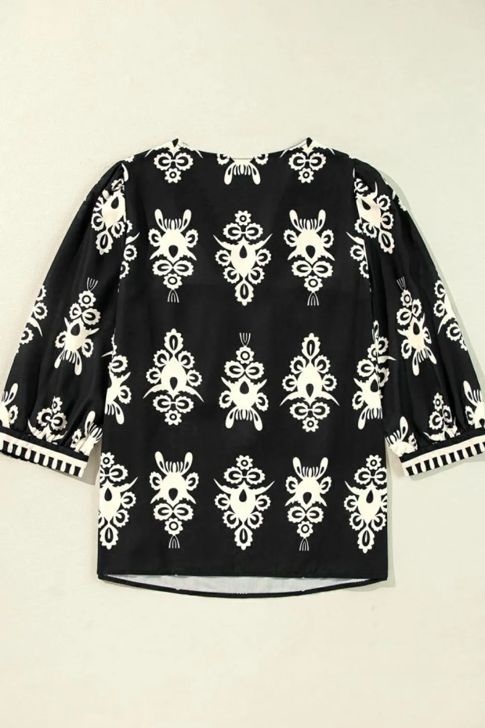 Online Dear-Lover Vintage Geometric Printed 3/4 Sleeve V Neck Blouse Black