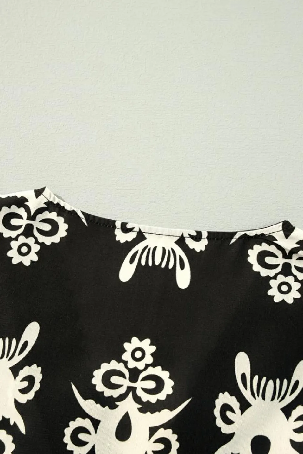 Online Dear-Lover Vintage Geometric Printed 3/4 Sleeve V Neck Blouse Black